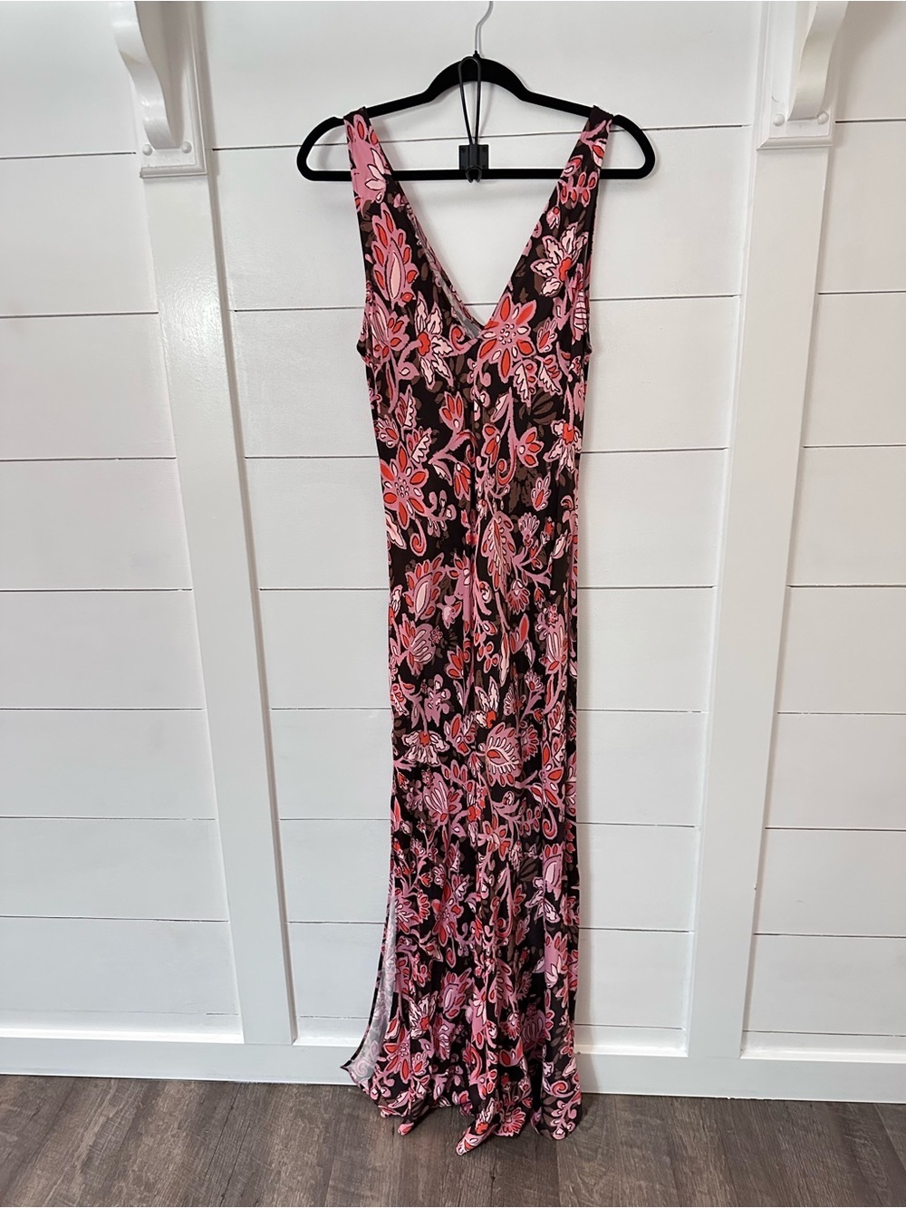 NEW Loft 12 Floral Bias brown-pink front slit satin slip maxi dress romantic - Picture 3 of 12